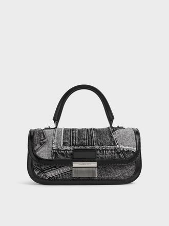 Charles & Keith Charlot Patchwork Denim Elongated Top Handle Bag