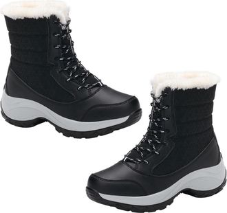 Frcolor Cotton Shoes Fashion Boot Lace up Winter Warm Platform Boot Faux Lined Women for Snow Walking Black
