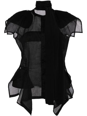 Yohji Yamamoto asymmetric silk top - women - Cotton - 1 - Black