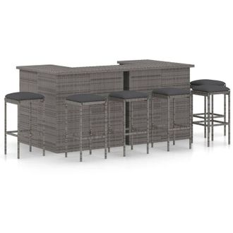 vidaXL Set De Bar Para Jard&iacute;n 8 Piezas Y Cojines Rat&aacute;n Sint&eacute;tico Gris Vidaxl
