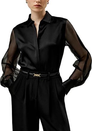 LilySilk Ethereal Silk Shirt in Black at Nordstrom, Size X-Small