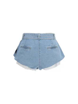Magda Butrym Flared Denim with Undershorts Denim Shorts - Blue