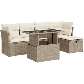 vidaXL Juego De Sof&aacute;s Jard&iacute;n Con Cojines 6 Pzas Rat&aacute;n Sint&eacute;tico Beige Vidaxl