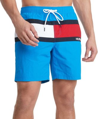 Tommy Hilfiger Swim Trunks Mens Blue Blitz Drawstring Waist Swimwear FTS987
