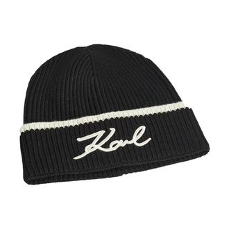 Karl Lagerfeld K/Signature Cashmere Bend Beanie - Dames - Hoeden - Zwart - ONE Size - Wol - Accessoires