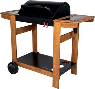 Somagic Barbacoa de carbón con estantes laterales, capó y rejilla para leña