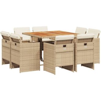 vidaXL Set Comedor De Jard&iacute;n 9 Pzas Con Cojines Rat&aacute;n Sint&eacute;tico Beige Vidaxl