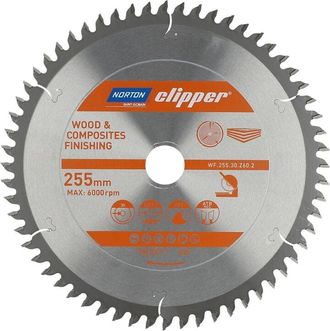 Norton Sierra Circular Norton Clipper 255mm X 30mm X 60t, Corte Transversal Y Longitudinal, Para Madera Y Compuestos, Geometr&iacute;a Atb, Dientes De Carburo, 6000