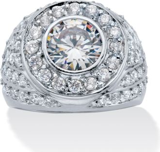 Palm Beach Jewelry Mens 4.55 Cttw. Round Cubic Zirconia Platinum-Plated Geometric Cluster Ring
