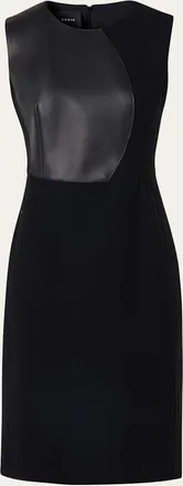 Akris Wool and Orbit Leather Sleeveless Sheath Dress