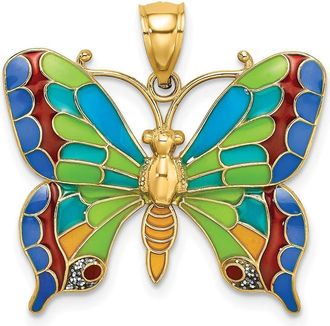 Diamond2Deal 14k Yellow Gold Enameled Butterfly Pendant