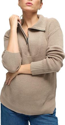 Ingrid & Isabel The Stay Cozy Quarter Zip Maternity Sweater in Taupe at Nordstrom, Size X-Large