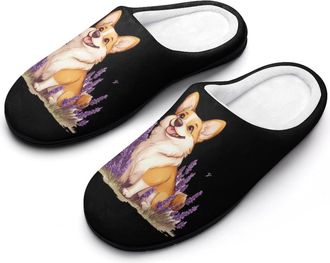 Generic Purple Lavender Corgi Womens Slippers Warm House Slippers Indoor House Shoes with Anti-Skid Rubber Sole
