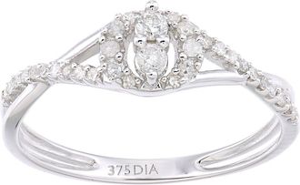 Jewelco London 9ct White Gold Round 21pts Diamond Halo Engagement Ring - PR1AXL2343W