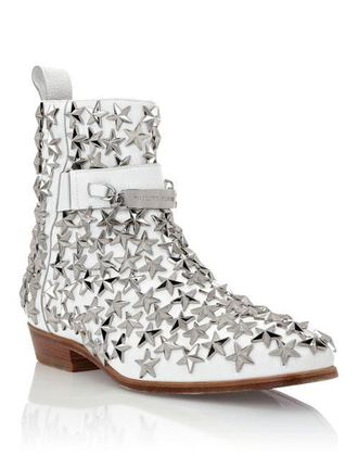 Philipp Plein Boots Mid Flat Stars Unisex in White at Nordstrom, Size 41