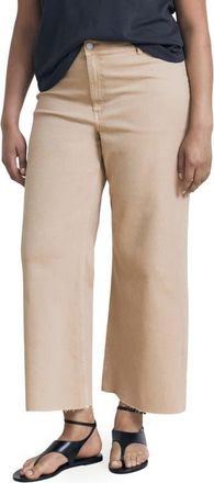 Mango Catherin Raw Hem High Waist Culotte Jeans in Sand at Nordstrom, Size 18