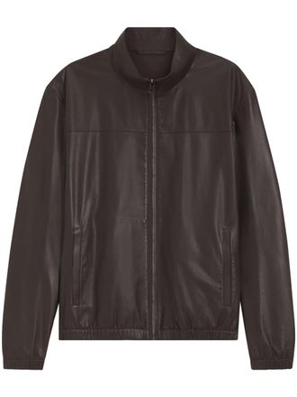BOSS Minimalist Brown Leather Jacket with Zipper Closure