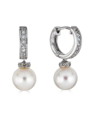 Belpearl Belpearl Silver 10-9Mm Freshwater Pearl Cz Earrings