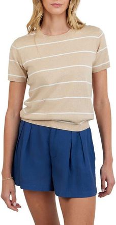 Bella Dahl Stripe Crewneck Short Sleeve Cotton & Cashmere Top in Sand Bar Stripe at Nordstrom, Size X-Small