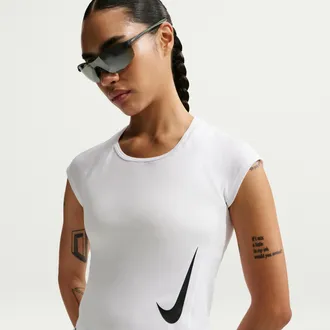 Nike Womens Tempo Swoosh Dri-FIT Cap-Sleeve Running Top in White | IF4998-100