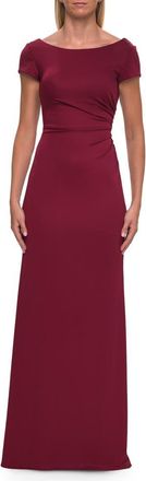 La Femme Simple Short Sleeve Fitted Jersey Evening Dress in Wine at Nordstrom, Size 16