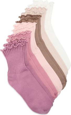 Yogalicious 6-Pack Ruffle Edge Crew Socks in Romantic Neutral Multi at Nordstrom Rack