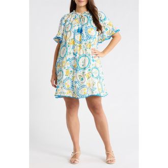 Sugarlips Harvest Island Darcie Shift Dress in White Blue Yellow at Nordstrom, Size 2 X