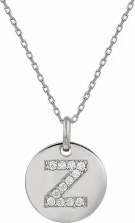 Suzy Levian Cubic Zirconia Initial Disc Pendant Necklace in White - Z at Nordstrom Rack, Size 18