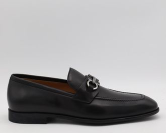 Ferragamo Black Leather Foster Loafers