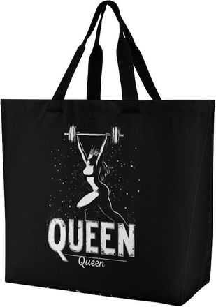 Generic Weightlifting And Queen Large Reusable Shopping Bag Lightweight Foldable Tote Bags Washable Shoulder Handbag