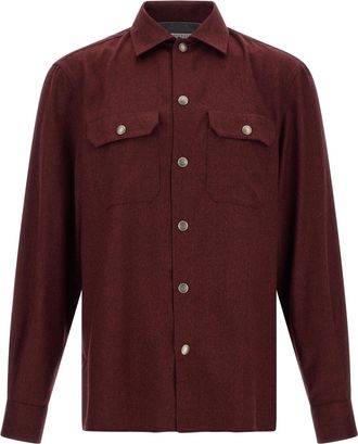 Brunello Cucinelli Bordeaux Virgin Wool Mens Blouse