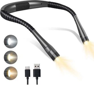 OEM L&aacute;mpara De Lectura Recargable Para El Cuello, L&aacute;mpara De Lectura Plegable Con Brazo, 3 Colores, Larga Duraci&oacute;n, Ideal Para Leer, Tejer Y Hacer Reparac