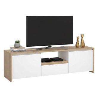 Dmora Dmora - Mueble De Televisi&oacute;n Catherine, Aparador De Sal&oacute;n, Mueble Bajo Para Tv, Base De Pared Equipada, 179x48 H52 Cm, Roble Y Blanco Brillante