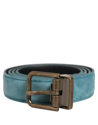 Dolce & Gabbana Suede with Brass-Tone Buckle Belt - Blue