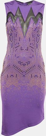 Just Cavalli Purple Studded Mesh Trim Jersey Asymmetric Dress