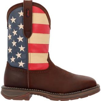 Durango Patriotic Steel Toe Work Boot in Dark Brown And Union Flag at Nordstrom, Size 11.5