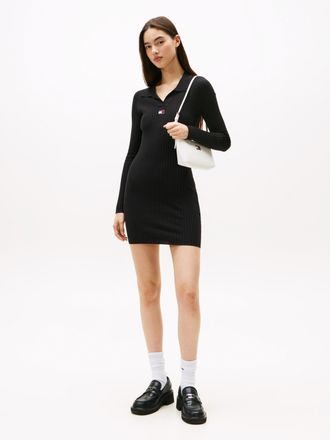 Tommy Jeans Sweatkleid TOMMY JEANS TJW COLLAR BADGE SWEATER DRESS, Damen, Gr. XL (42), N-Gr, schwarz, Jersey, Obermaterial: 65% Baumwolle, 35% Polyamid, Kleider S