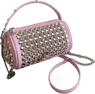 Generic Rivet Shoulder Bag,Rivet Clutch Bag | Punk Hand Travel Bag 2024 | Cylinder Square Bag, Fashion Rock Studded Handbags for Women and Girls, pink, Consul