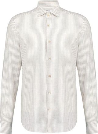 Boglioli Gestreept katoen-linnen overhemd - Heren - Casual Overhemden - Beige - 2XL - Katoen - Overhemden