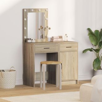 Berkfield Home 2-Piece Dressing Table Set with LED in Sonoma Oak Engineered Wood in Beige