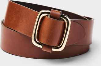 Simons Womens Golden square-buckle sliding leather belt