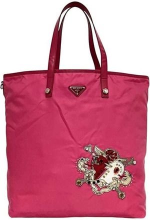 Prada Pink Nylon Saffiano Triangle Leather Tote Bag (Pre-Owned)