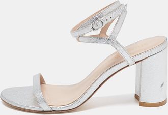 Stuart Weitzman Silver Leather Ankle Wrap Sandals