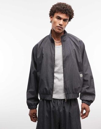 Collusion Giacca sportiva oversize nera a quadri con cappuccio-Nero