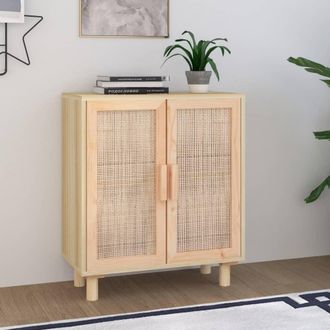 vidaXL Aparador Marr&oacute;n Madera Pino Maciza Y Rat&aacute;n Natural 60x30x70 Cm Vidaxl