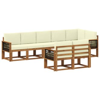 vidaXL Conjunto De Sof&aacute;s De Exterior 8 Pcs Natural Y Crema Poli&eacute;ster Vidaxl
