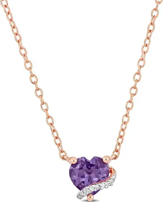 Delmar 18K Gold Plate Sterling Silver Amethyst & Diamond Heart Pendant Necklace in Purple at Nordstrom Rack