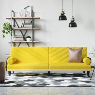 vidaXL Sof&aacute; Cama Con Reposabrazos Tela Amarillo Claro Vidaxl