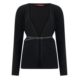 Max Mara Truien & Vesten, Dames, Zwart, S, Polyester, Cardigan met dunne riem