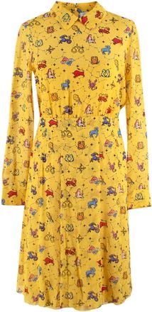 Dior Yellow Pixel Zodiac Pattern Silk Midi Dress Size XS